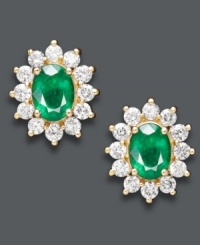 Frame your face with a glamorous, green glow. Effy Collection's regal looking stud earrings highlight oval-cut emeralds (2-1/4 ct. t.w.) and round-cut diamonds (1-3/8 ct. t.w.) set in 14k gold. Approximate drop length: 9/16 inch. Approximate drop width: 1/2 inch. Frame your face with a glamorous, green glow. Effy Collection's regal looking stud earrings highlight oval-cut emeralds (2-1/4 ct. t.w.) and round-cut diamonds (1-3/8 ct. t.w.) set in 14k gold. Approximate drop length: 9/16 inch. Approximate drop width: 1/2 inch.