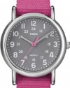 Timex Women's T2N834 Weekender Mid-Size Slip-Thru Pink Nylon Strap Watch