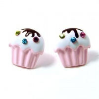 Juicy Inspired 1/2'' Flat Pink Cupcake Stud Earrings with Sparkling Rainbow Crystals Juicy Inspired 1/2'' Flat Pink Cupcake Stud Earrings with Sparkling Rainbow Crystals
