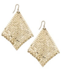 Disco chic. These shimmering mesh earrings from Alfani add the spark your evening wardrobe needs. Crafted in gold tone mixed metal. Approximate drop: 3 inches. Disco chic. These shimmering mesh earrings from Alfani add the spark your evening wardrobe needs. Crafted in gold tone mixed metal. Approximate drop: 3 inches.