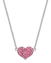 A loving glance. Unwritten's sterling silver necklace features a heart-shaped pendant adorned with pink crystals for a stylish touch. Approximate length: 18 inches. Approximate drop: 1/3 inch. A loving glance. Unwritten's sterling silver necklace features a heart-shaped pendant adorned with pink crystals for a stylish touch. Approximate length: 18 inches. Approximate drop: 1/3 inch.