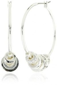 Nine West Silver-Tone Plated Crystal Bead Large Hoop Earrings Nine West Silver-Tone Plated Crystal Bead Large Hoop Earrings