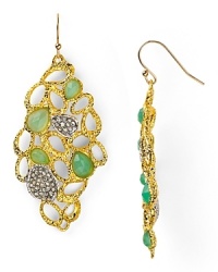 Alexis Bittar masters mixed media accessorizing with this pair of gold and rhodium tone earrings. Shaped like ornate petals and accented by a mix of Swarovski crystal and chalcedony stones. Alexis Bittar masters mixed media accessorizing with this pair of gold and rhodium tone earrings. Shaped like ornate petals and accented by a mix of Swarovski crystal and chalcedony stones.