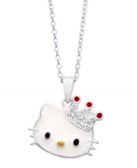 A crowning achievement. The sterling silver Princess Kitty pendant from Hello Kitty features a crown adorned with round crystal accents for a lustrous effect. Approximate length: 18 inches. Approximate drop: 3/4 inch. A crowning achievement. The sterling silver Princess Kitty pendant from Hello Kitty features a crown adorned with round crystal accents for a lustrous effect. Approximate length: 18 inches. Approximate drop: 3/4 inch.