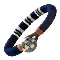 Trendy Mens Navy Blue Medallion Leather Bracelet Cuff Trendy Mens Navy Blue Medallion Leather Bracelet Cuff