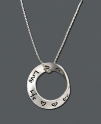 A constant reminder to live a life filled with love and courage, this sterling silver pendant features the words Love Life, and Be Brave, engraved on an open-circle. Approximate length: 18 inches. Approximate drop: 3/4 inch. A constant reminder to live a life filled with love and courage, this sterling silver pendant features the words Love Life, and Be Brave, engraved on an open-circle. Approximate length: 18 inches. Approximate drop: 3/4 inch.
