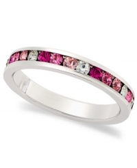 Traditions beautiful stacking ring is perfect when paired with other slim rings, but makes a pretty sparkling statement all its own. Crafted in sterling silver, a thin band features a round-cut gradation of pink and clear crystals with Swarovski elements. Size 5-10. Traditions beautiful stacking ring is perfect when paired with other slim rings, but makes a pretty sparkling statement all its own. Crafted in sterling silver, a thin band features a round-cut gradation of pink and clear crystals with Swarovski elements. Size 5-10.