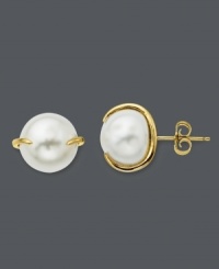Studs with simple flair. These polished cultured freshwater pearl (2 x 10 mm) earrings feature a unique claw-style setting crafted in 14k gold. Approximate diameter: 1/2 inch. Studs with simple flair. These polished cultured freshwater pearl (2 x 10 mm) earrings feature a unique claw-style setting crafted in 14k gold. Approximate diameter: 1/2 inch.