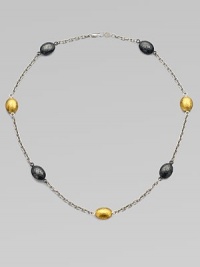 Beautifully textured stations in two-tone sterling silver and radiant 24k gold on a sterling silver link chain. Two-tone sterling silver24k goldLength, about 16 to 18 adjustableLobster clasp closureImported Beautifully textured stations in two-tone sterling silver and radiant 24k gold on a sterling silver link chain. Two-tone sterling silver24k goldLength, about 16 to 18 adjustableLobster clasp closureImported