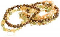 7 Piece Gemstone, Freshwater Cultured Pearl and Crystal Stretch Bracelet Set, Fall Tones, 7.5 7 Piece Gemstone, Freshwater Cultured Pearl and Crystal Stretch Bracelet Set, Fall Tones, 7.5