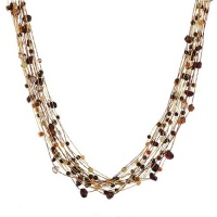 Chuvora Genuine Multi Gemstones and Crystals Multi-strand Gold Silk Thread Necklace with Lobster Claw Clasp 15'' - 17'' Chuvora Genuine Multi Gemstones and Crystals Multi-strand Gold Silk Thread Necklace with Lobster Claw Clasp 15'' - 17''