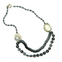 Silver Tone Copper, Hematite and Agate Fashion Necklace 24-inches Silver Tone Copper, Hematite and Agate Fashion Necklace 24-inches