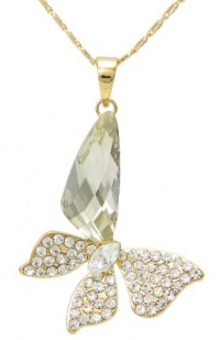 Stylized Butterfly Wing Drop Swarovski Elements Crystal Pendant Necklace for Women W 18k Gold Plated Chain (Clear and Gold) Stylized Butterfly Wing Drop Swarovski Elements Crystal Pendant Necklace for Women W 18k Gold Plated Chain (Clear and Gold)