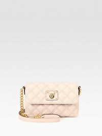 Elegant diamond-quilted leather style with a chain and leather shoulder strap. Chain and leather shoulder strap, 23 drop Snap flap close with push-lock accentOne outside open pocket under flapTwo inner compartments8 credit card slotsLeather and canvas lining7½W X 6H X 2DMade in Italy Elegant diamond-quilted leather style with a chain and leather shoulder strap. Chain and leather shoulder strap, 23 drop Snap flap close with push-lock accentOne outside open pocket under flapTwo inner compartments8 credit card slotsLeather and canvas lining7½W X 6H X 2DMade in Italy