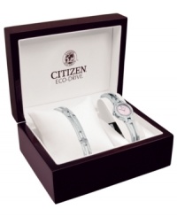 Ladylike details adorn this modern timepiece and matching fashion bracelet, by Citizen. Ladylike details adorn this modern timepiece and matching fashion bracelet, by Citizen.