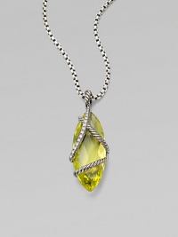From the Cable Wrap Collection. Dazzling diamonds and beautiful, sterling silver cables surround this faceted, marquis lemon citrine stone. Lemon citrineDiamonds, .18 tcwSterling silverSize, about 1½ Sterling silver baleImported Please note: Chain sold separately. From the Cable Wrap Collection. Dazzling diamonds and beautiful, sterling silver cables surround this faceted, marquis lemon citrine stone. Lemon citrineDiamonds, .18 tcwSterling silverSize, about 1½ Sterling silver baleImported Please note: Chain sold separately.