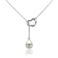 Heart Shape Love Lariat Necklace Sterling Silver 10.5-11mm White Freshwater Pearl High Luster, 21 Length. Heart Shape Love Lariat Necklace Sterling Silver 10.5-11mm White Freshwater Pearl High Luster, 21 Length.