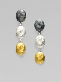 Beautifully textured drops in two-tone sterling silver and radiant 24k gold. Two-tone sterling silver24k goldDrop, about 1¾Post backImported Beautifully textured drops in two-tone sterling silver and radiant 24k gold. Two-tone sterling silver24k goldDrop, about 1¾Post backImported