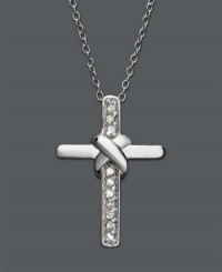 Perfect for gifting -- this sparkling and symbolic style features a polished knot center and round-cut diamonds (1/10 ct. t.w.). Setting and chain crafted in sterling silver. Approximate length: 18 inches. Approximate drop: 7/8 inch. Perfect for gifting -- this sparkling and symbolic style features a polished knot center and round-cut diamonds (1/10 ct. t.w.). Setting and chain crafted in sterling silver. Approximate length: 18 inches. Approximate drop: 7/8 inch.