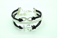 Black Rope and White Braided Leather Steampunk Adjustable Vintage Silver Karma Bracelet,infinity Wish Anchor Bracelet 1146r Black Rope and White Braided Leather Steampunk Adjustable Vintage Silver Karma Bracelet,infinity Wish Anchor Bracelet 1146r