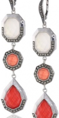 Judith Jack Caliente Sterling Silver Marcasite and Coral Triple Drop Earrings Judith Jack Caliente Sterling Silver Marcasite and Coral Triple Drop Earrings