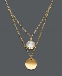 Whether for work or for play, Studio Silver's contemporary design creates a captivating look for the modern-day career woman. A beautiful two-tier design highlights circular green glass and shiny disc pendants. Set in 18 gold over sterling silver. Approximate length: 16 inches and 18 inches. Approximate pendant drops: 3/4 inch and 1/2 inch. Whether for work or for play, Studio Silver's contemporary design creates a captivating look for the modern-day career woman. A beautiful two-tier design highlights circular green glass and shiny disc pendants. Set in 18 gold over sterling silver. Approximate length: 16 inches and 18 inches. Approximate pendant drops: 3/4 inch and 1/2 inch.