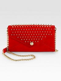 This leather style features a stud encrusted flap and a versatile detachable strap.Detachable chain and leather strap, 22 dropMagnetic snap flap closureStudded detailsOne outside open pocketOne inside zip pocketTwelve credit card slotsTwo bill compartmentsFully lined8W X 5H X 1DImported This leather style features a stud encrusted flap and a versatile detachable strap.Detachable chain and leather strap, 22 dropMagnetic snap flap closureStudded detailsOne outside open pocketOne inside zip pocketTwelve credit card slotsTwo bill compartmentsFully lined8W X 5H X 1DImported