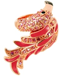 Keep it hot in this Floridian-inspired Flamingo ring by GUESS. Accented with light rose glass and epoxy, this pink bling will make a sizzling statement. Set in gold-plated mixed metal. Size 8. Keep it hot in this Floridian-inspired Flamingo ring by GUESS. Accented with light rose glass and epoxy, this pink bling will make a sizzling statement. Set in gold-plated mixed metal. Size 8.