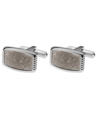 Modern fashion that stands out. A polished design lends masculine appeal to Emporio Armani's stainless steel cufflinks. Made with a gray lacquer finish with a logo design. Approximate diameter: 3/4 inch. Modern fashion that stands out. A polished design lends masculine appeal to Emporio Armani's stainless steel cufflinks. Made with a gray lacquer finish with a logo design. Approximate diameter: 3/4 inch.