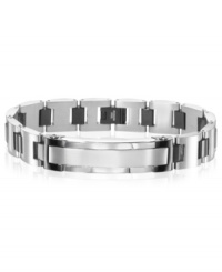 Structured and chic. A hexagon bolt design comprises this stately stainless steel men's bracelet, while black ion plating adds contrast. Approximate length: 8-1/2 inches. Structured and chic. A hexagon bolt design comprises this stately stainless steel men's bracelet, while black ion plating adds contrast. Approximate length: 8-1/2 inches.