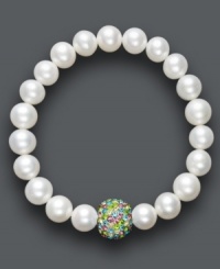A traditional design receives a sparkling touch. Cultured freshwater pearls (8-9 mm) in shimmery white hues adorn this chic stretch bracelet, while a multicolored crystal fireball adds extra glamour. Approximate diameter: 3-1/2 inches. A traditional design receives a sparkling touch. Cultured freshwater pearls (8-9 mm) in shimmery white hues adorn this chic stretch bracelet, while a multicolored crystal fireball adds extra glamour. Approximate diameter: 3-1/2 inches.