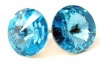 12MM Blue Aquamarine Colored Swarovski Crystal Elements Round Stud Earrings, Hypoallergenic Posts