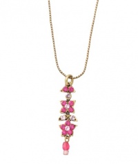 Michal Negrin Flower and Leaf Elements Pendant Enriched with Fuchsia and Lilac Swarovski Crystals and Beads; Handmade in Israel Michal Negrin Flower and Leaf Elements Pendant Enriched with Fuchsia and Lilac Swarovski Crystals and Beads; Handmade in Israel
