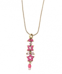 Michal Negrin Flower and Leaf Elements Pendant Enriched with Fuchsia and Lilac Swarovski Crystals and Beads; Handmade in Israel