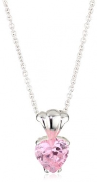 Disney Princess Girl's Sterling Silver Pink Cubic Zirconia Heart Pendant Necklace and Chain Disney Princess Girl's Sterling Silver Pink Cubic Zirconia Heart Pendant Necklace and Chain