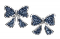 Sterling Silver Blue Denim Bow Post Back Earrings Sterling Silver Blue Denim Bow Post Back Earrings