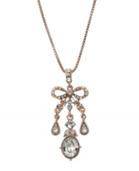 Add sparkle and shine in an instant. This pretty bow necklace by 2028 features a chic, rose gold tone mixed metal setting decorated with sparkling crystals. Approximate length: 16 inches + 3-inch extender. Approximate drop: 2-1/2 inches. Add sparkle and shine in an instant. This pretty bow necklace by 2028 features a chic, rose gold tone mixed metal setting decorated with sparkling crystals. Approximate length: 16 inches + 3-inch extender. Approximate drop: 2-1/2 inches.