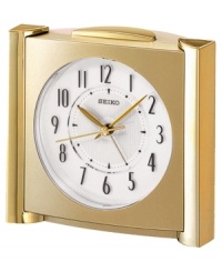 Set this distinguished clock upon any table, desk or mantle for an easy touch elegance. Goldtone mixed metal case. Round white dial with logo and numeral indices. Ascending alarm with snooze. One AA battery included. Measures approximately 7 x 4-2/5 x 4-1/5 inches. One-year limited warranty. Set this distinguished clock upon any table, desk or mantle for an easy touch elegance. Goldtone mixed metal case. Round white dial with logo and numeral indices. Ascending alarm with snooze. One AA battery included. Measures approximately 7 x 4-2/5 x 4-1/5 inches. One-year limited warranty.