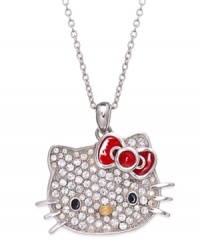 Get some face time with Hello Kitty. This sterling silver necklace is centered by a pendant adorned with sparkling pave crystals for a stylish touch. Approximate length: 18 inches. Approximate drop: 3/4 inch. Get some face time with Hello Kitty. This sterling silver necklace is centered by a pendant adorned with sparkling pave crystals for a stylish touch. Approximate length: 18 inches. Approximate drop: 3/4 inch.