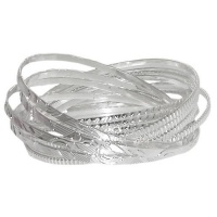 Set Of 12 Intertwined Bangles In Silver Tone Set Of 12 Intertwined Bangles In Silver Tone