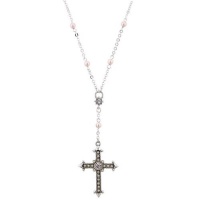 Silver Tone Crystal Pearl Cross Necklace Silver Tone Crystal Pearl Cross Necklace