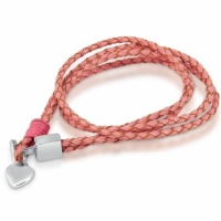 Ladies Braided Pink Leather Wrap Around Heart Toggle Bracelet