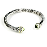 14k Gold and White Gold Rhodium Bonded Twisted Cable Cuff Bangle with CZ Accents in Tutone 14k Gold and White Gold Rhodium Bonded Twisted Cable Cuff Bangle with CZ Accents in Tutone