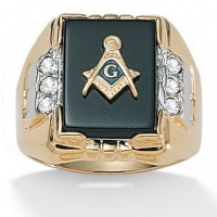 PalmBeach Jewelry Men's Genuine Onyx Crystal Accent 14k Yellow Gold-Plated Masonic Emblem Ring PalmBeach Jewelry Men's Genuine Onyx Crystal Accent 14k Yellow Gold-Plated Masonic Emblem Ring
