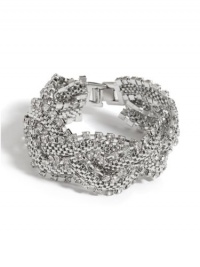 GUESS Silver-Tone Crystal-Encrusted Braided Br GUESS Silver-Tone Crystal-Encrusted Braided Br