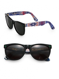 Classic wayfarer frames with colorful, geometric print temples crafted in lightweight acetate. Available in ndebele frames with brown lenses.Acetate100% UV ProtectionMade in Italy Classic wayfarer frames with colorful, geometric print temples crafted in lightweight acetate. Available in ndebele frames with brown lenses.Acetate100% UV ProtectionMade in Italy