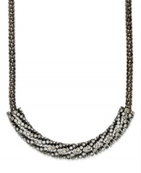 Glam it up! With a touch of crystal and a hematite tone mixed metal setting, Alfani's frontal necklace is well-equipped for any special occasion. Approximate length: 18 inches + 2-inch extender. Glam it up! With a touch of crystal and a hematite tone mixed metal setting, Alfani's frontal necklace is well-equipped for any special occasion. Approximate length: 18 inches + 2-inch extender.