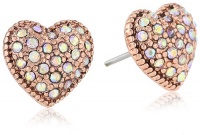 Betsey Johnson Iconic Vintage Rose Crystal Heart Stud Earrings