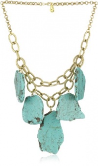 Yochi Turquoise Agate Stones on Strands of 14k Gold Plated Chain Necklace Yochi Turquoise Agate Stones on Strands of 14k Gold Plated Chain Necklace