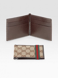 Original GG wallet with money clip. Beige/ebony with green/red/green web band Six card slots 4¼W X 3½H Made in Italy Original GG wallet with money clip. Beige/ebony with green/red/green web band Six card slots 4¼W X 3½H Made in Italy